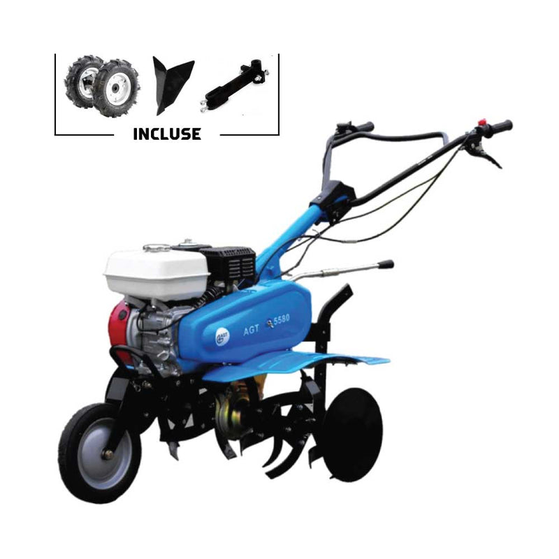 Motosapă AGT 5580 CH270, 7CP, benzină, 80CM, 73kg cu roți pneumatice, plug și adaptor prindere accesorii