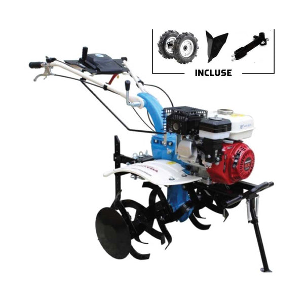 Motosapă AGT 7580 GX200, 6.5CP, benzină, 80CM, 79kg, cu roți pneumatice, plug și adaptor prindere accesorii