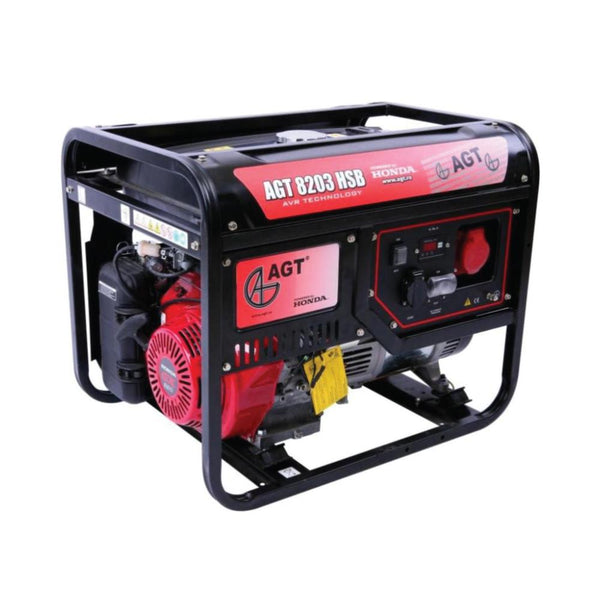 Generator curent trifazic AGT 8203 HSB TTL, 8,25kVA / 2,8kVA, motor Honda GX390, 13CP, pe benzină, protecție termică, senzor lipsă ulei, AVR