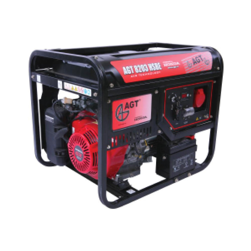 Generator curent trifazic AGT 8203 HSBE TTL, 8,25kVA / 2,8kVA, motor Honda GX390, 13CP, pe benzină, protecție termică, senzor lipsă ulei, AVR, starter electric