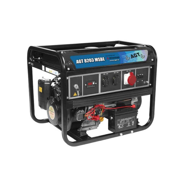 Generator curent trifazic AGT 8203 MSBE, 7kVA / 2,8kVA, motor MITSUBISHI GM401PE, 13CP, pe benzină, protecție termică, senzor lipsă ulei, AVR