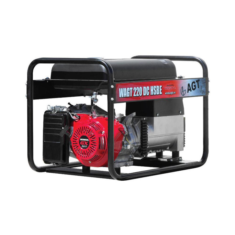 Generator curent de sudură WAGT 220 DC HSBE, 6,5 kVA (3~) / 3,5 kVA (1~), motor Honda GX390, 13CP, pe benzină, protecție termică, senzor lipsă ulei, contor orar, starter electric