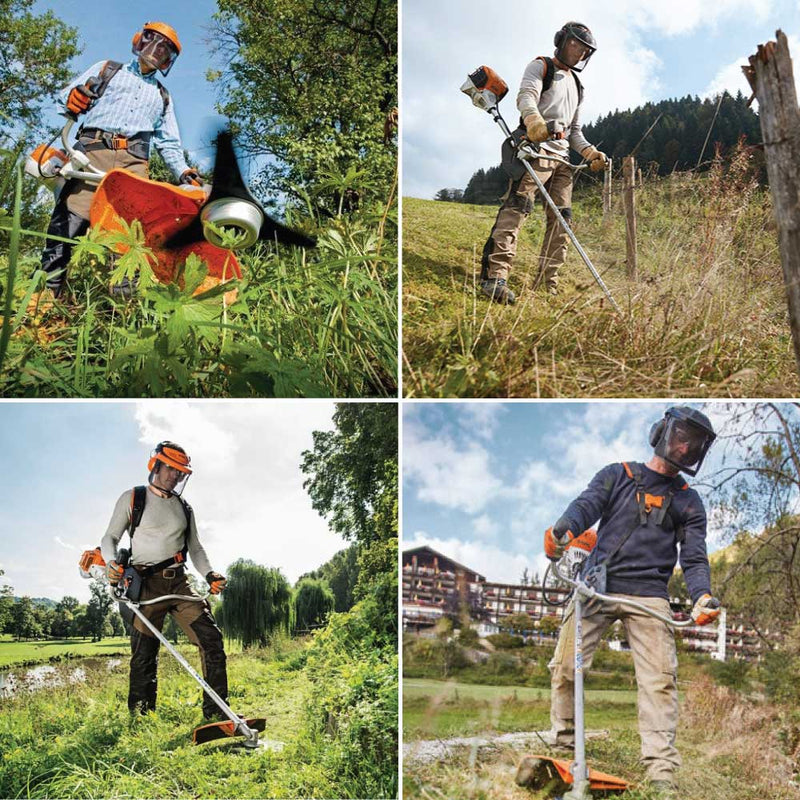 Motocoasă Stihl FS 120, benzină, 1,8CP, motor 2T, cuțit iarbă (inclus) și cap tăietor cu fir (opțional)