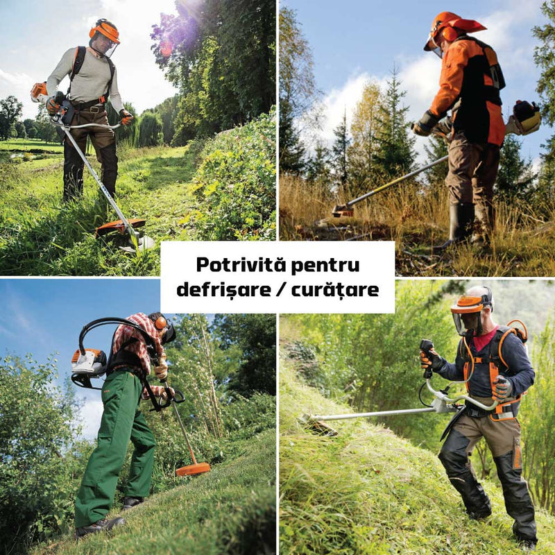 Motocoasă Stihl FS 410 C-EM, benzină, 2,7CP, motor 2T, cuțit iarbă (inclus) și cap tăietor cu fir (opțional)